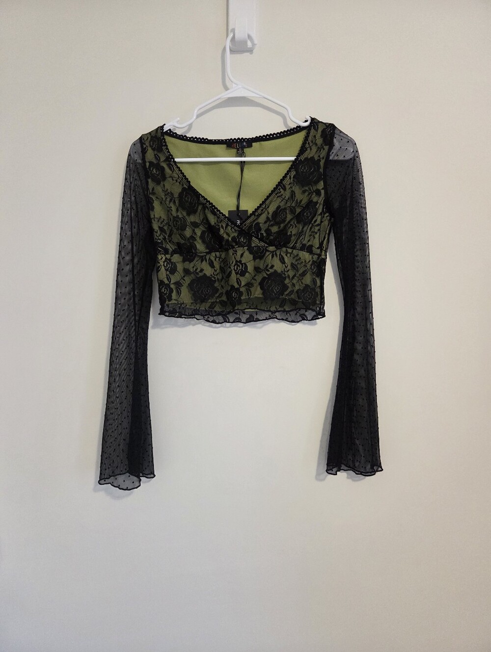 Dolls Kill Delia's Off The Path Black Lace Crop Top NEW - Picture 3 of 9